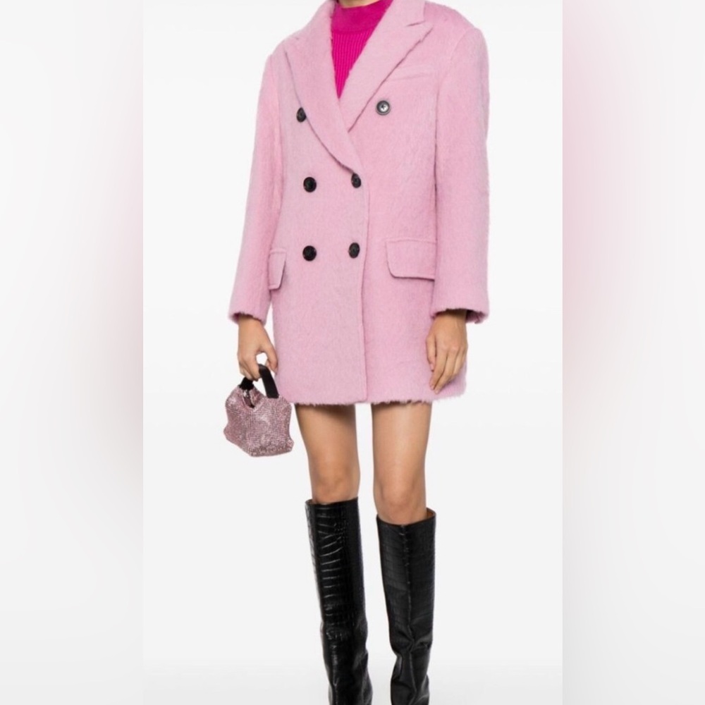 Stand Studio Double-Breasted Pink Teddy Jacket